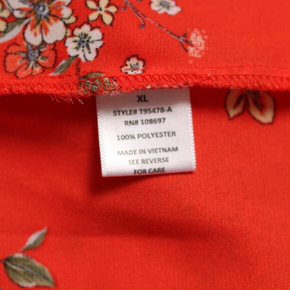 Bright Red Floral Ruffle Sleeve Scoopneck Babydoll Blouse Open Back Size XL - Picture 6 of 8